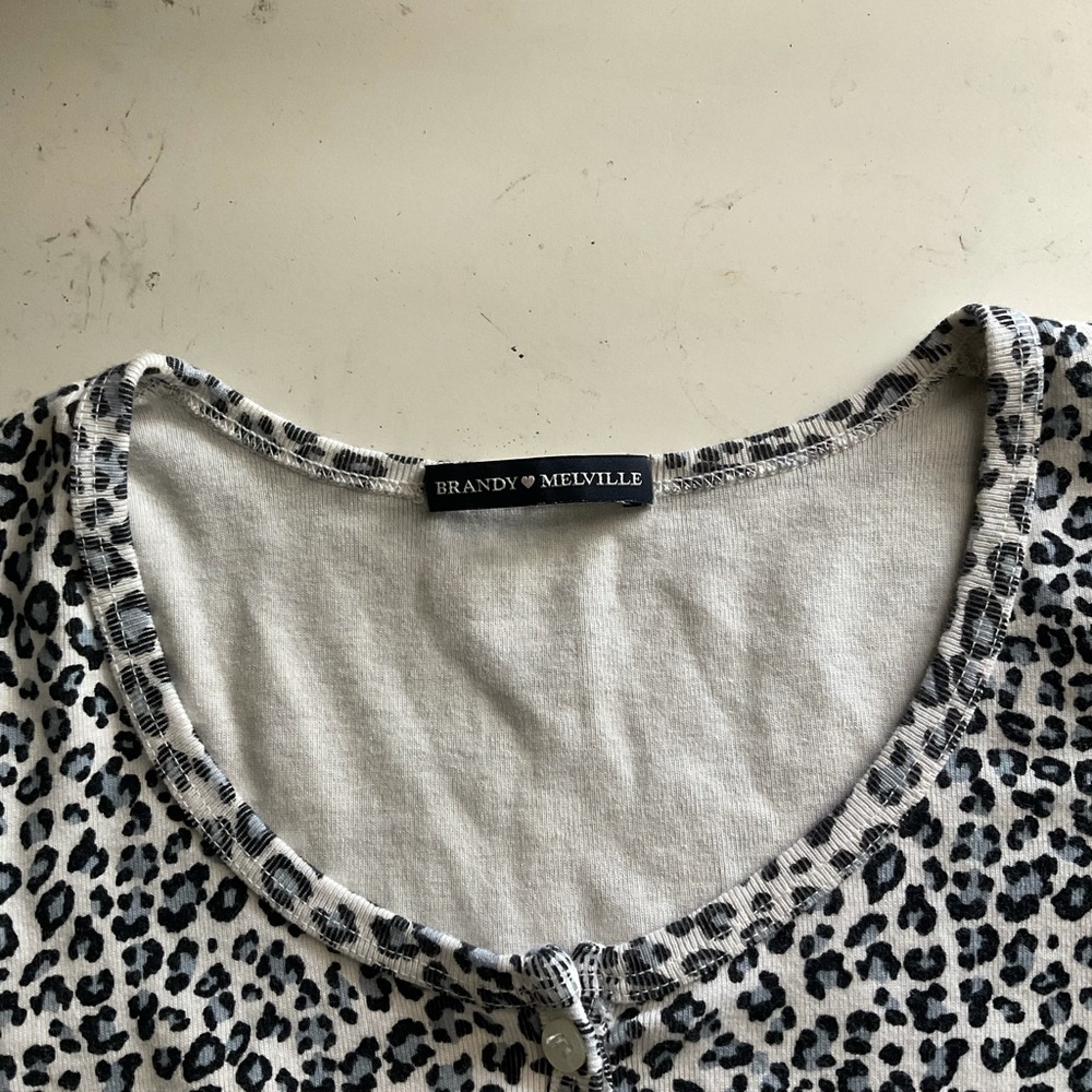 Brandy Melville White Cheetah Print Button Up Top